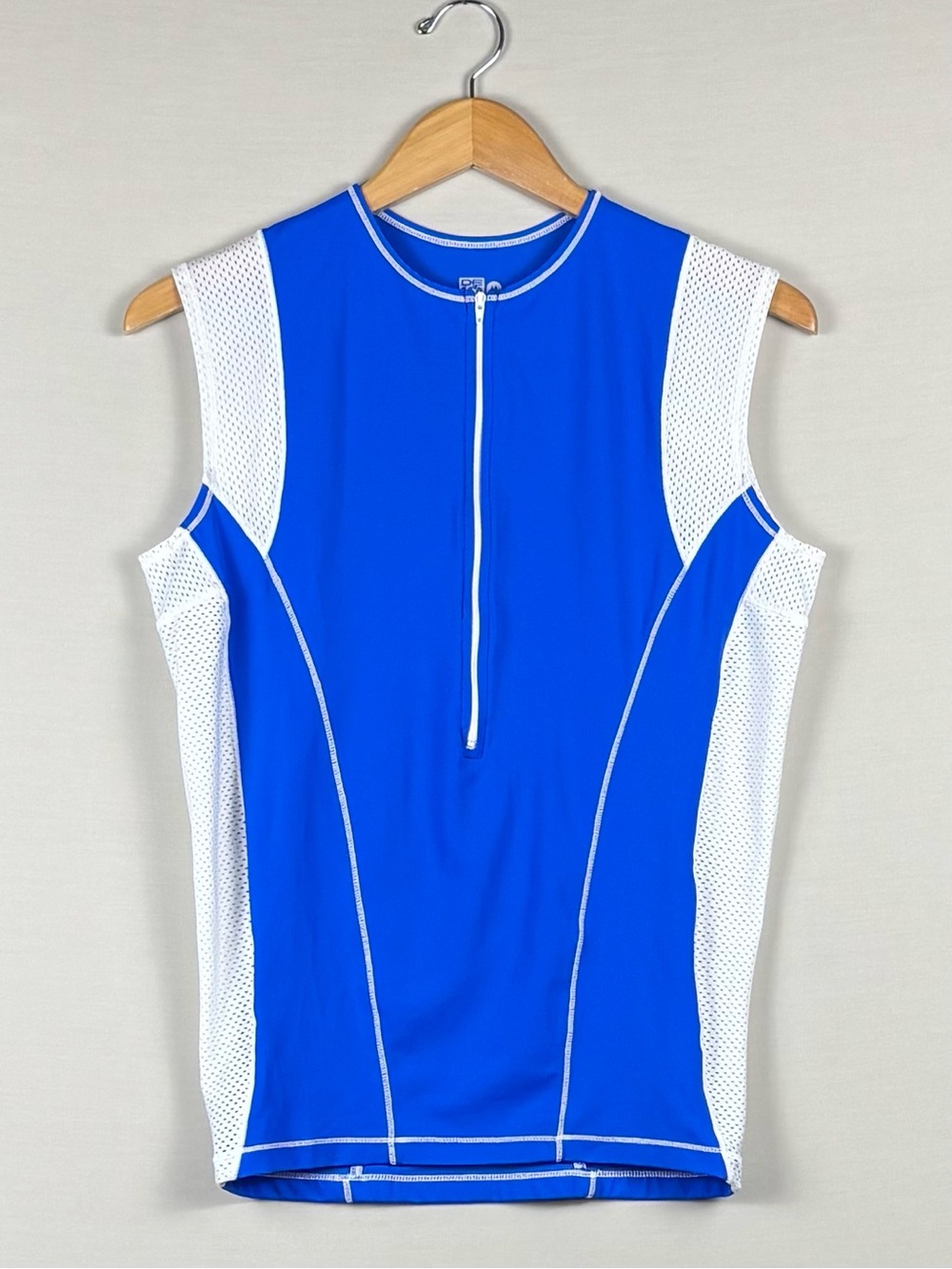 De Soto Men’s M Blue White Triathlon Cycling Sleeveless Half Zip Performance Top